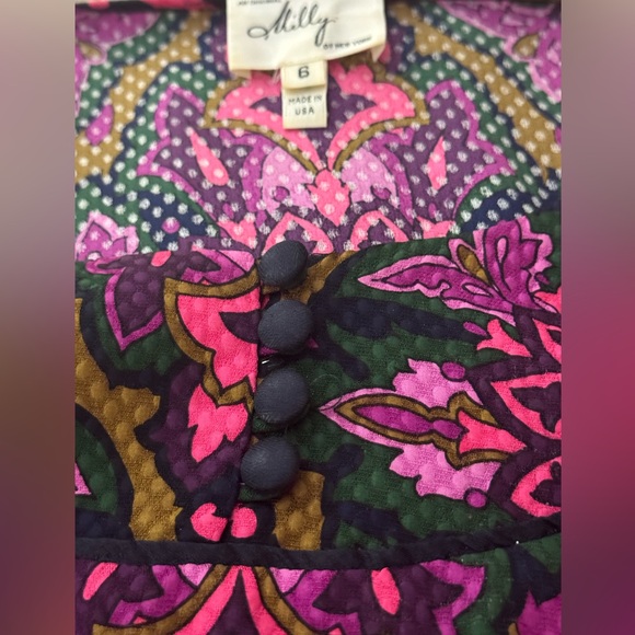 Milly Jewel Tones Multi Color Print Blouse Purple Silk Top Size 6 NWOT - Picture 5 of 9